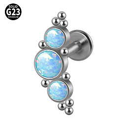 Рог G23 титановые безрезьбовые лабреты, с имитацией опал, цвет нержавеющей стали, рог, 6 мм, штифты : 1.2 мм