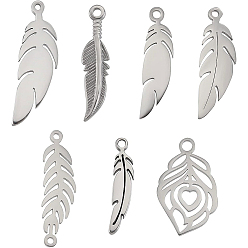 Mixed Color 32Pcs 8 Style 201 Stainless Steel Links Connectors, Feather, Mixed Color, 4pcs/style