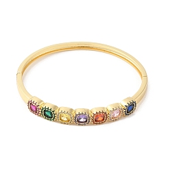 Real 16K Gold Plated Colorful Cubic Zirconia Square Hinged Bangle, Brass Jewelry for Women, Real 16K Gold Plated, Inner Diameter: 2-1/4x2 inch(5.75x5.2cm)