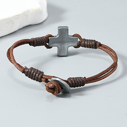 Кокосово-Коричневый Минималистичные браслеты из сплава с перекрестными звеньями, украшения из искусственной кожи для мужчин, античное серебро, кокосового коричневый, 8.27 дюйм (21 см)