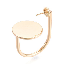 Настоящее золото 18K Плоские круглые латунные манжетные кольца, за половину пробурено бисера, без кадмия, без никеля и без свинца, реальный 18 k позолоченный, штифты : 0.8 мм, 15.2 мм, размер США 6 3/4 (17.1 мм)