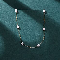 Настоящее золото 18K 304 Женские ожерелья из нержавеющей стали с бусинами-дисками из натуральных ракушек, окрашенными в розовый цвет, ионное покрытие (ip), реальный 18 k позолоченный, 15.94 дюйм (40.5 см)