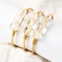 Хрусталь Браслеты-манжеты из натурального кварцевого хрусталя для женщин, квадратный, с золотой медной проволокой, внутренний диаметр: 2-1/4x1-1/2 дюйм (5.55x3.8 см)