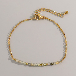 Rutilated Кварц Браслеты из натуральных рутиловых кварцевых бусин, 304 ювелирные изделия из троса из нержавеющей стали для женщин