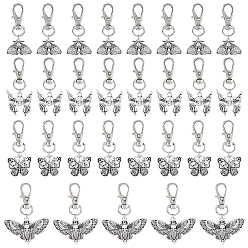 Античное Серебро 32шт 4 стили подвески из сплава украшения, с поворотными застежками сплава, бабочка с черепом, античное серебро, 48~58 мм, 8 шт / стиль