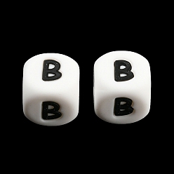 Letter B 20Pcs White Cube Letter Silicone Beads 12x12x12mm Square Dice Alphabet Beads with 2mm Hole Spacer Loose Letter Beads for Bracelet Necklace Jewelry Making, Letter.B, 12mm, Hole: 2mm