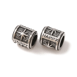 Estrella 316 cuentas europeas quirúrgicas de acero inoxidable, abalorios de grande agujero, columna con palabra feliz, plata antigua, estrella, 9x8~8.5 mm, agujero: 5 mm