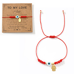 Красный Латунные браслеты с подвесками в виде хамсы, Браслеты из плетеных бусин от сглаза из стекла и смолы для женщин, с открытки, красные, внутренний диаметр: 11 дюйм (28 см)