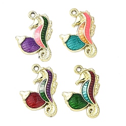 Золотой Подвески из эмали и сплава, Подвески в форме морского конька и ракушки, золотые, 23x15.5x3 мм, отверстие : 1.5 мм