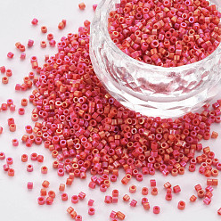 Red Frosted Glass Cylinder Beads, Seed Beads, Opaque Colours Rainbow, Round Hole, Red, 1.5~2x1~2mm, Hole: 0.8mm, about 8000pcs/bag, about 1pound/bag