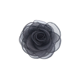 Schwarz Handarbeit gewebt Ornament Accessoires, 3d Organza-Chiffonstoff Rose, Schwarz, 70 mm