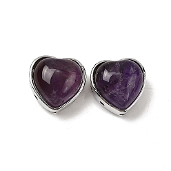 Аметист Многорядные звенья из латуни с натуральным аметистом в форме сердца, платина, без кадмия и без свинца, 18x18x10~10.5 мм, отверстие : 1.8 мм