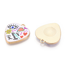 Colorful Printed Alloy Pendants, Light Gold Tone, Heart with Evil Eye Charms, Colorful, 25.5x23x3mm, Hole: 2mm