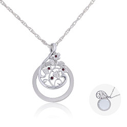 Серебро Плоская круглая подвеска в виде цветка с увеличительным стеклом, цепочка из сплава в виде веревки, ожерелье для женщин, серебряные, 36.02 дюйм (91.5 см)