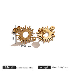 Солнце 304 Выводы серьги из нержавеющей стали шпилька, золотые, с петлей, солнце, 17.8x15 мм