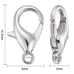 Platinum Zinc Alloy Lobster Claw Clasps, Parrot Trigger Clasps, Cadmium Free & Nickel Free & Lead Free, Platinum, 16x8mm, Hole: 2mm