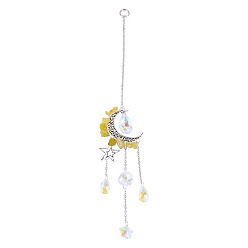 Other Jade Moon & Star Alloy Hanging Ornaments, Natural Jade Chips and Glass Tassel Suncatchers, 245~247mm