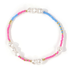 Ярко-Розовый Летние браслеты ручной работы из стеклянных бусин для женщин, с имитацией жемчуга, ярко-розовый, внутренний диаметр: 6-1/2 дюйм (16.5 см)