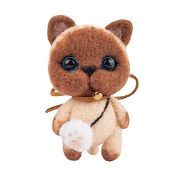 Couleur Mélangete Kit de feutrage à l'aiguille porte-clés chat, y compris l'enseignement, aiguilles à feutrer, laine, coussinet de mousse, porte-clés, oeil artisanal, bâton de colle thermofusible, anneau de saut, imitation cordon en cuir, cordon élastique, cloche, fil métallique, couleur mixte