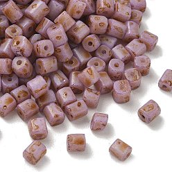 Plum Opaque Colours Glass Seed Beads, Column, Fire-Polished, Plum, 5~5.5x4.5~5.5x4.5~5.5mm, Hole: 1.2mm, about 219pcs/bag