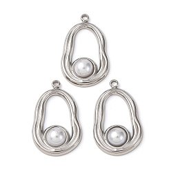 Нержавеющая Сталь Цвет 304 подвески из нержавеющей стали, арахис, с абс пластмассовой имитационной жемчужиной, цвет нержавеющей стали, 25x15.5x4.5 мм, отверстие : 2 мм