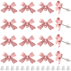 Pearl Pink 32Pcs Alloy Stud Earring Findings, with 925 Sterling Silver Pins and Loop, Bowknot, Pearl Pink, 11x15x4mm, Hole: 1.2mm, Pin: 0.7mm