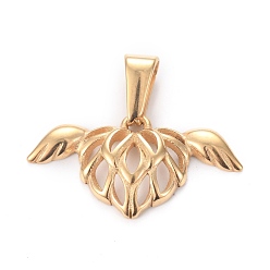 Золотой День святого Валентина 304 подвески из нержавеющей стали, летать сердце, золотые, 13x25.5x3 мм, отверстие : 7.5x3 мм.