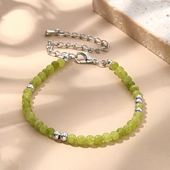 Перидот Браслет из натуральных бусин перидота, 7-1/8 дюйм (18 см)