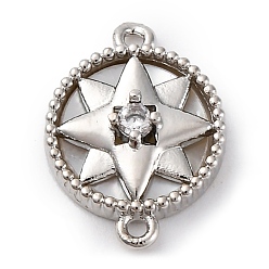 Платина Латунные прозрачные подвески из кубического циркония, с натуральной белой оболочкой, без кадмия, без никеля и без свинца, плоские круглые со звездой, платина, 14.5x10.5x3.5 мм, отверстие : 1 мм