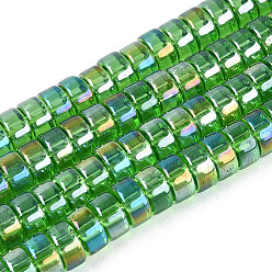 Зеленый лайм Ab цветные прозрачные стеклянные бусины пряди, плоско-круглые, зеленый лайм, 6~6.5x3 мм, отверстие : 1~1.2 мм, около 111~119 шт / нитка, 14.17~15.16'' (36~38.5 см)