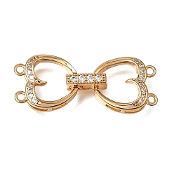 Real 18K Gold Plated Heart Brass Micro Pave Clear Cubic Zirconia Fold Over Clasps, Nickel Free, Real 18K Gold Plated, 29.5mm, Hole: 1.2mm