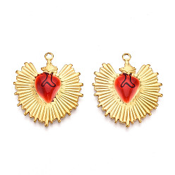 Красный Ионное покрытие (ip) 304 подвески из нержавеющей стали, с эмалью, сердце прелести, реальный 18 k позолоченный, красные, 29x25x3 мм, отверстие : 1.8 мм