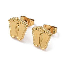 Real 18K Gold Plated Ion Plating(IP) 304 Stainless Steel Stud Earrings Findings, Enamel Settings, Feet Ear Studs, Real 18K Gold Plated, Tray: 7x3mm, 10x9.5mm, Pin: 0.7mm