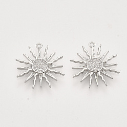 Платина Кулоны солнечного затмения из латуни с прозрачным фианитом и прозрачным фианитом, без никеля , солнце, Реальная платина, 17.5x16x2.5 мм, отверстие : 1 мм