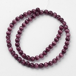 Purple Cat Eye Beads, Round, Purple, 8mm, Hole: 1mm, about 15.5 inch/strand, about 49pcs/strand
