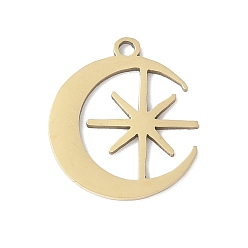 Настоящее золото 18K 201 подвески из нержавеющей стали, обереги луны и звезд, реальный 18 k позолоченный, 17x15x1 мм, отверстие : 1.4 мм