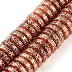 Гальванический Розовый Золотой Гальванические бусины из натуральной лавы, диск, Heishi бусы, покрытием из розового золота, 10x3 мм, отверстие : 1.5 мм, около 125 шт / нитка, 15.91'' (40.4 см)