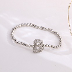 Letter B Женские браслеты из латуни с микропаве из прозрачных кубических цирконий, буквы, платина, В письме, 6.69 дюйм (17 см)