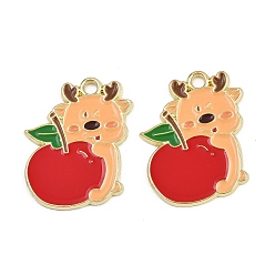 Яблоко Подвески из сплава и эмали с изображением рождественских оленей, золотые, яблоко, 25.5x19x1.5 мм, отверстие : 2 мм