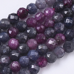 Mixed Stone Natural Red Corundum/Ruby and Sapphire Beads Strands, Faceted, Round, 3mm, Hole: 0.7mm, about 120pcs/strand, 15.75 inch(40cm)