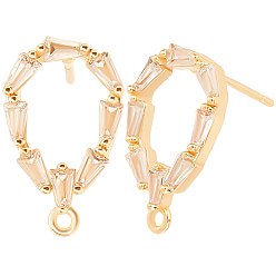 Настоящее золото 18K 10 шт. латунные серьги-гвоздики, с прозрачным кубическим цирконием и горизонтальными петлями, слеза, долговечный, реальный 18 k позолоченный, 16x10 мм, отверстие : 1 мм, штифты : 0.8 мм