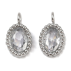 Нержавеющая Сталь Цвет 304 подвески из микро-паве из нержавеющей стали с фианитами, овальные, цвет нержавеющей стали, 12x6.5x2.5 мм, отверстие : 1.8 мм