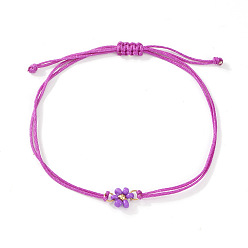 Фуксин Регулируемые браслеты из стеклянных бисерных звеньев, Браслеты из вощеной нити, плетеные для женщин, цветок, фуксиново-красные, 11.02 дюйм (28 см)