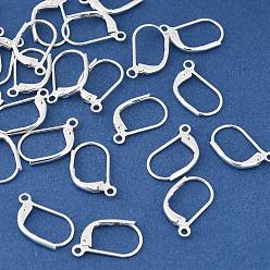 Серебро Латунная фурнитура Leverback для серег, без свинца, без кадмии и без никеля, с петлей, серебряные, 15x10.5x2.5 мм, отверстие : 1.4 мм, штифты : 1 мм