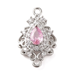 Pink Шармы-соединители из латуни с паве из кубического циркония, полые слезоточивые ссылки, платина, розовые, 20x12x5 мм, отверстие : 1.2 мм