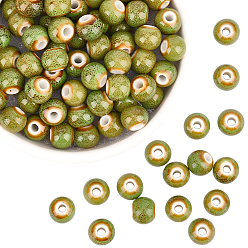 Желто-Зеленый 120шт. фарфоровые бусины ручной работы, рондель, фантазии античного стекла фарфора, желто-зеленый, 8.2~9x7~7.5 мм, отверстие : 2.5~3 мм