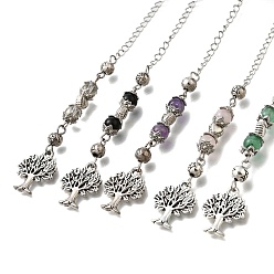 Смешанные камни Сплав дерева биолокационные маятники, с латунной фурнитурой с покрытием и бусинами из натуральных и синтетических драгоценных камней, 187 мм