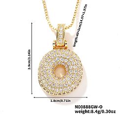 Letter O Элегантные латунные микропаве прозрачные кубические цирконии 3d начальные ожерелья, идеальный подарок для нее, золотые, Письмо O, 15.75 дюйм (40 см)
