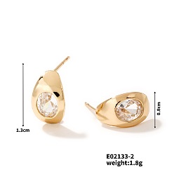 Золотой Элегантные модные серьги с геометрическим дизайном и инкрустацией бриллиантами для женщин, золотые, 10x8 мм