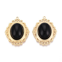 Черный 304 подвески из нержавеющей стали и стекла, овальный шарм, вакуумное покрытие pvd, реальный 18 k позолоченный, чёрные, 32x25x8~8.5 мм, отверстие : 1.8~2 мм